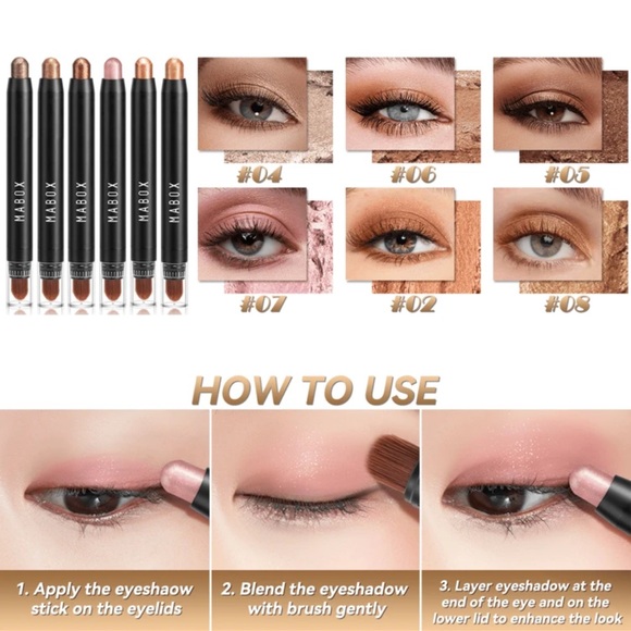 Eyeshadow Stick, 3 Pcs Cream Eye Shadow Sticks, Brightener Stick With Brush - Picture 3 of 5